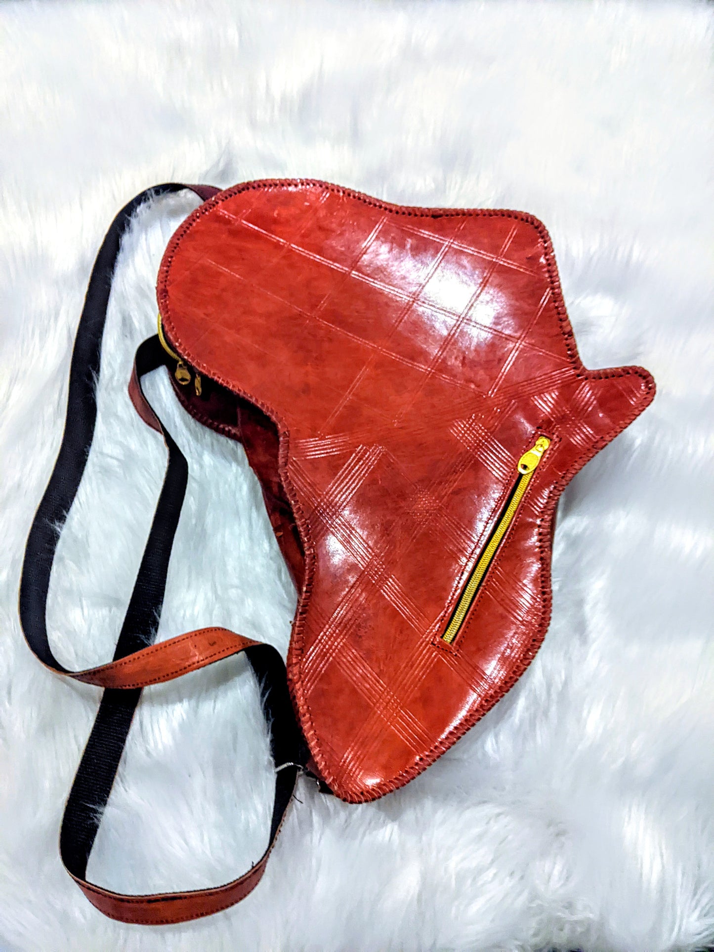 Handmade Leather Africa Shape Bag(unisex) Brown