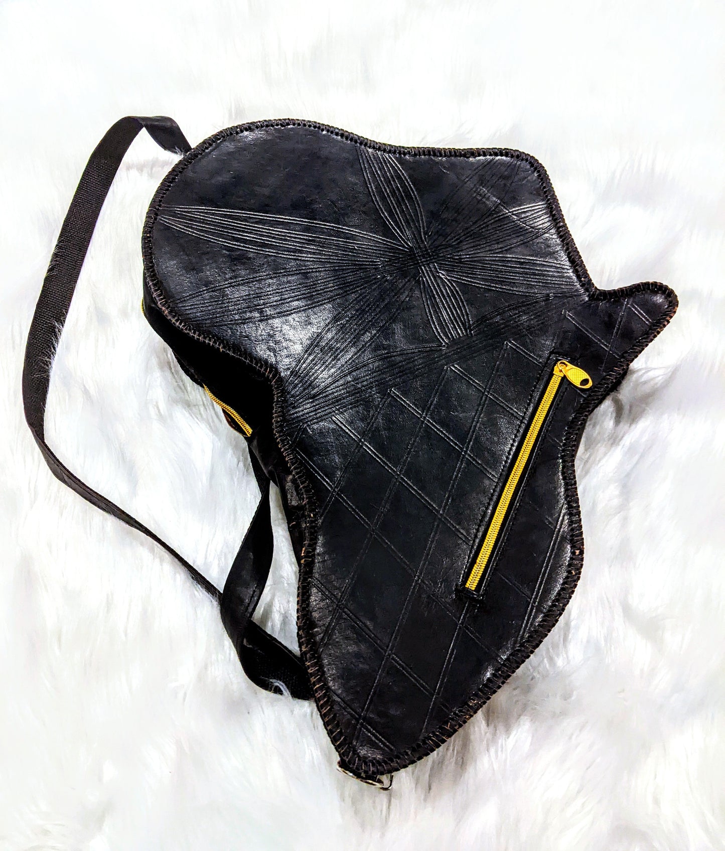Handmade Leather Africa Shape Bag unisex Black