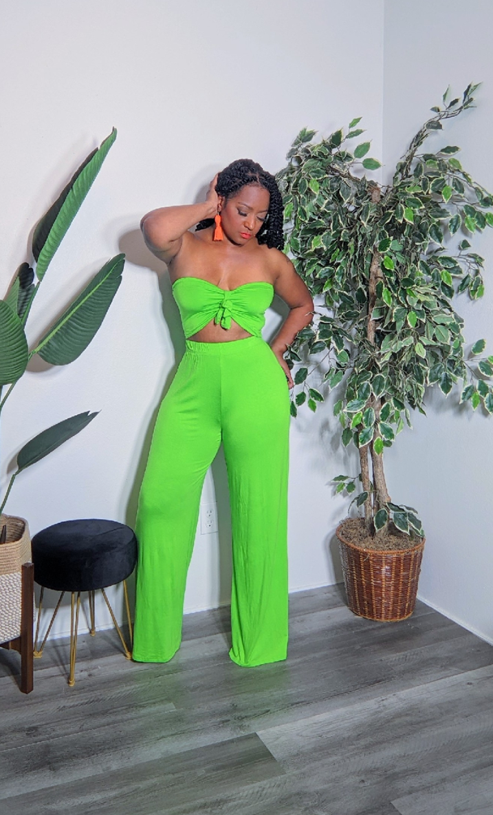 Kendall 2pc Wide-Leg Pant and Crop Top Set (Green)